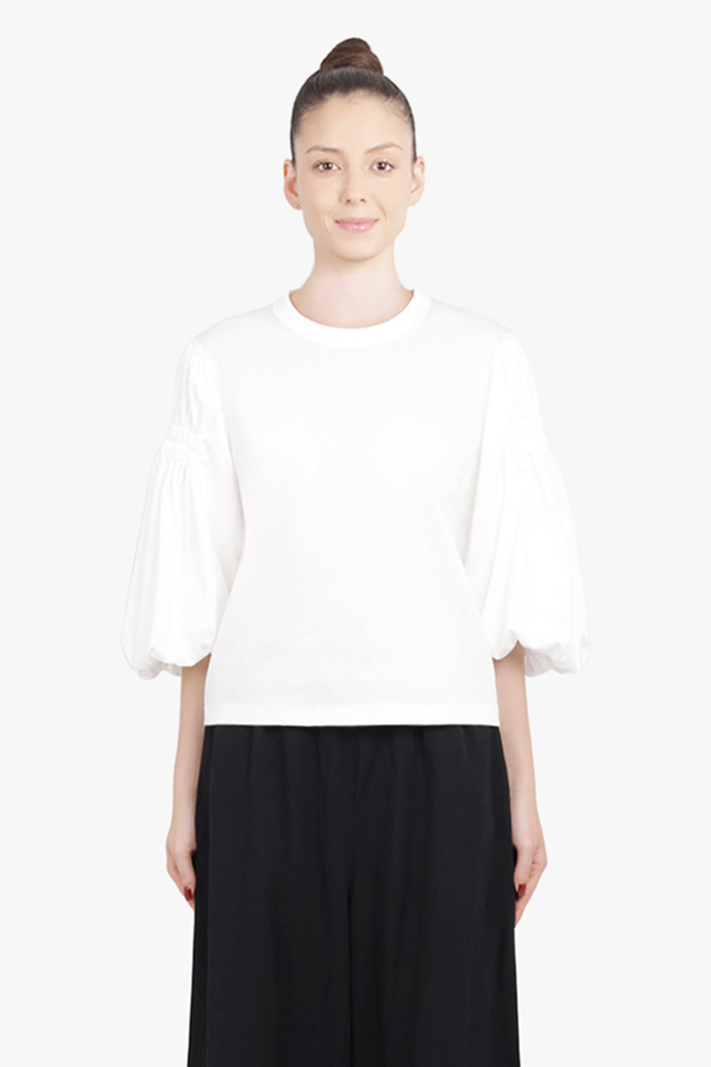 NOIR KEI NINOMIYA RTW Exaggerated Puff 3/4 Sleeve Top | White