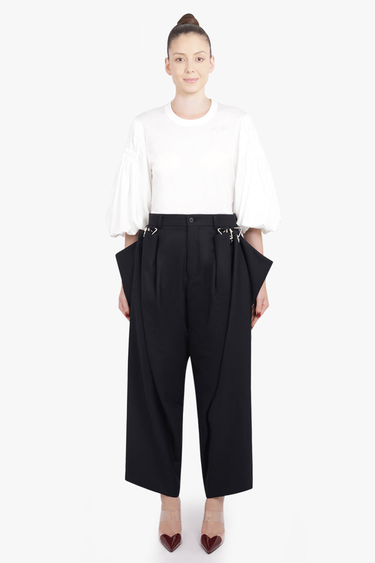 NOIR KEI NINOMIYA RTW Tapered Pant With Eyelet Detail | Black
