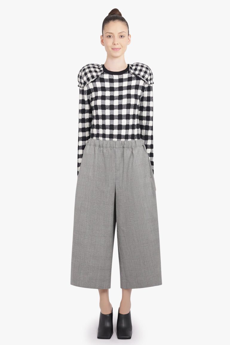 COMME DES GARCONS RTW Knit Check L/S Top with Padded Shoulder Pads | Black/White
