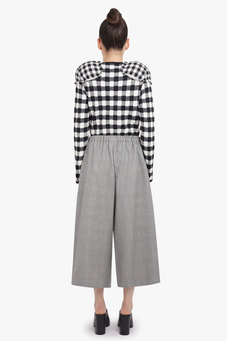 COMME DES GARCONS RTW Knit Check L/S Top with Padded Shoulder Pads | Black/White