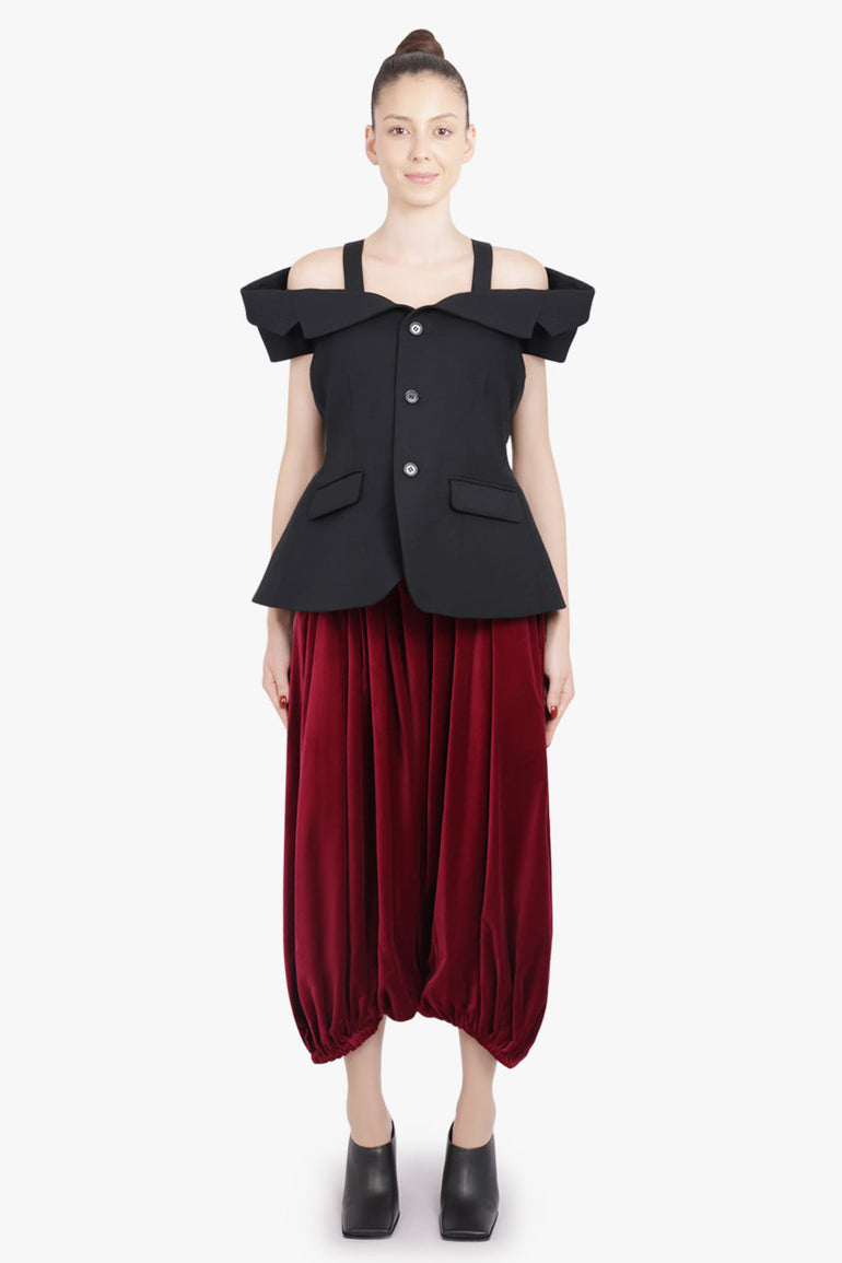 NOIR KEI NINOMIYA RTW Off Shoulder Tailored Peplum Vest | Black
