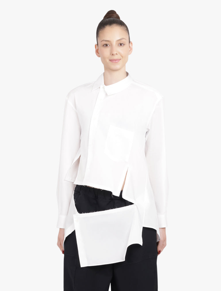 COMME DES GARCONS RTW Asymmetric Deconstruct L/S Shirt | White
