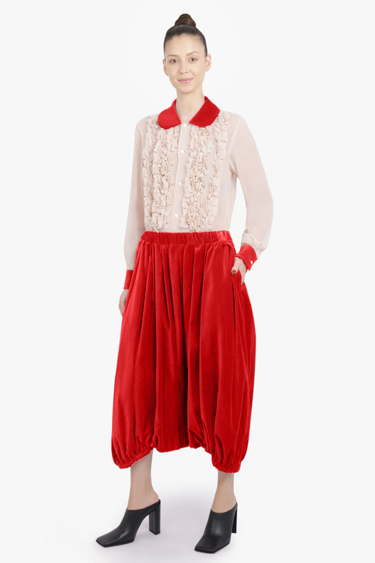 COMME DES GARCONS RTW Elastic Waist Velvet Drop Crotch Pant | Red