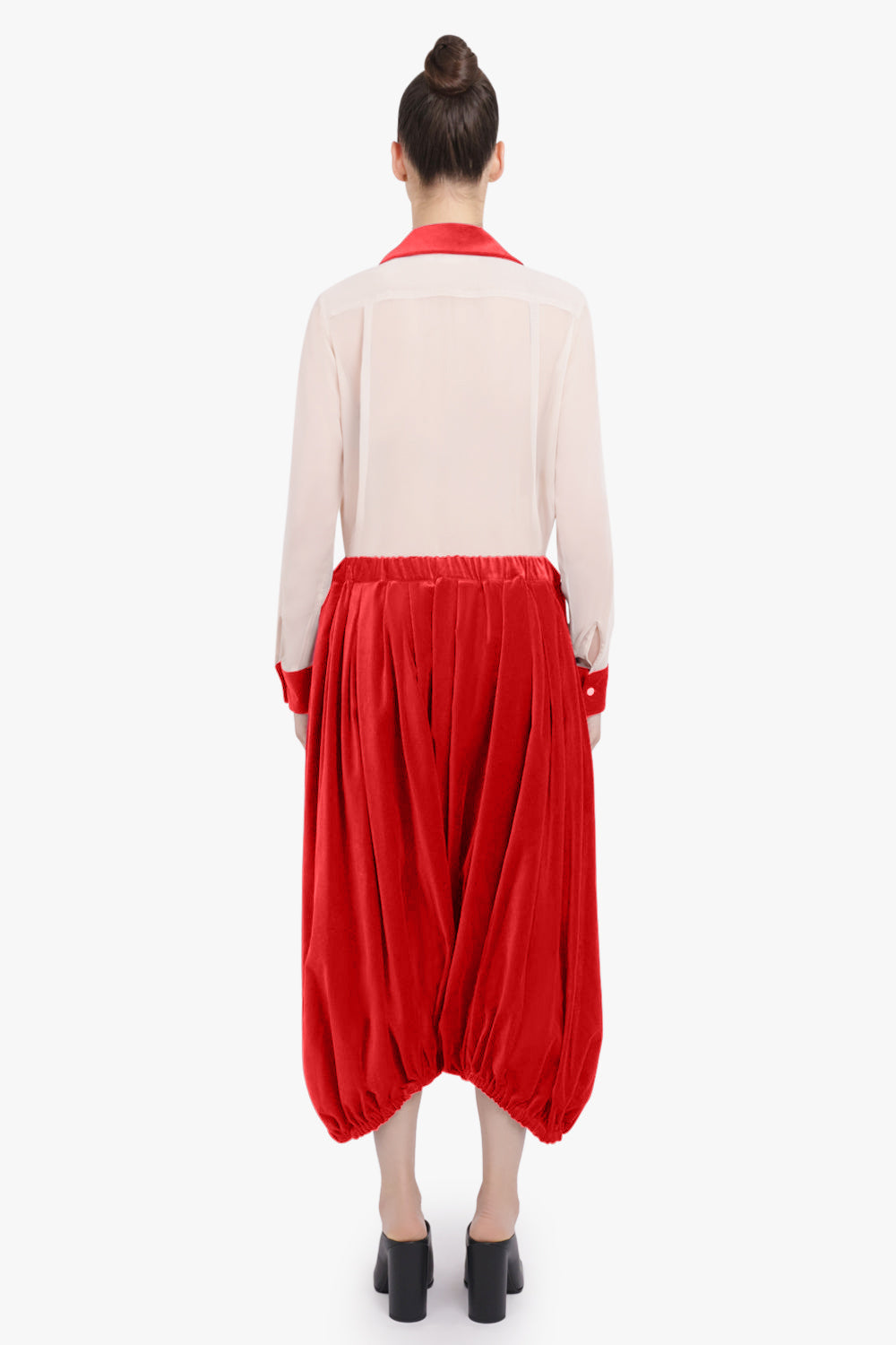 COMME DES GARCONS RTW Elastic Waist Velvet Drop Crotch Pant | Red