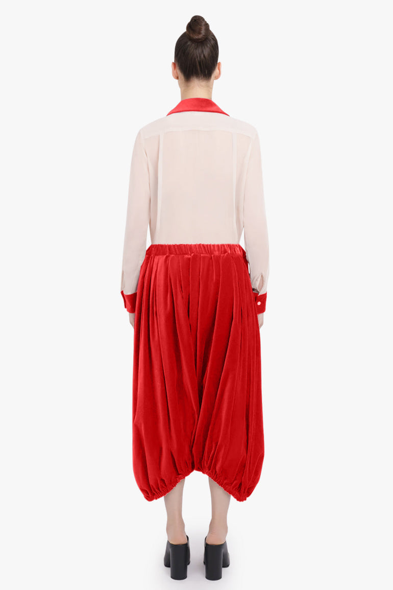 COMME DES GARCONS RTW Elastic Waist Velvet Drop Crotch Pant | Red