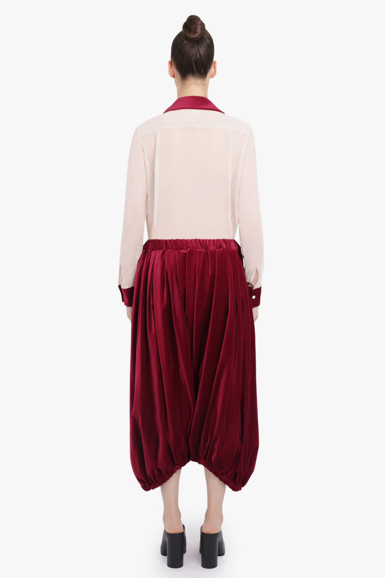 COMME DES GARCONS RTW Elastic Waist Velvet Drop Crotch Pant | Burgundy