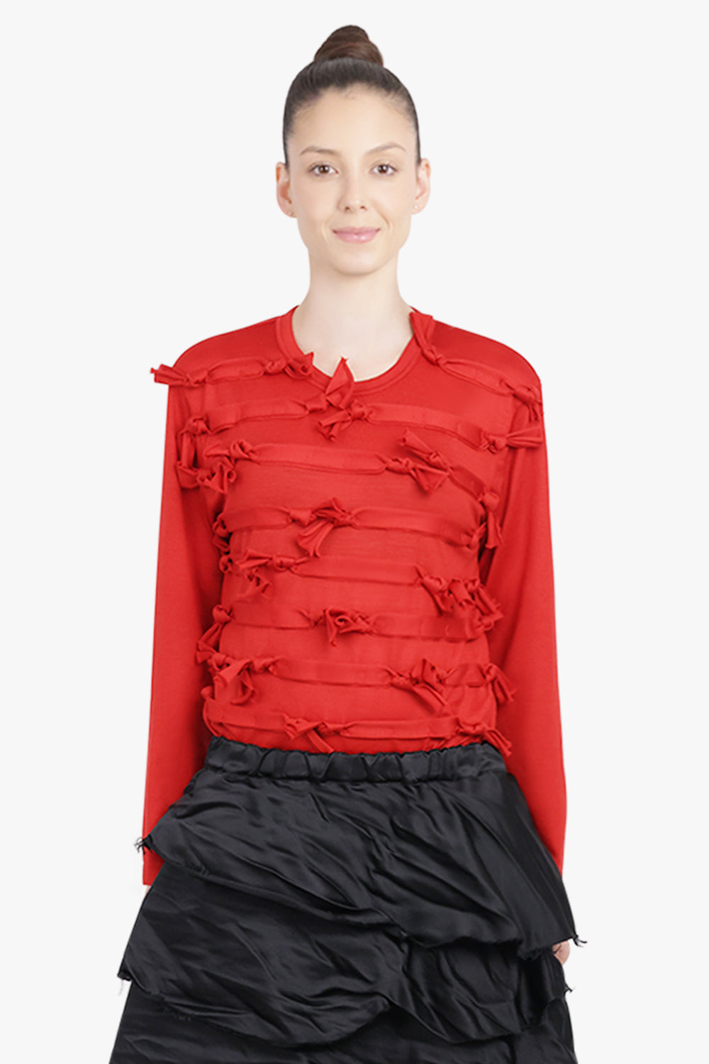 COMME DES GARCONS RTW Crew Neck L\S  Top with Knot Ribbon Detail | Red