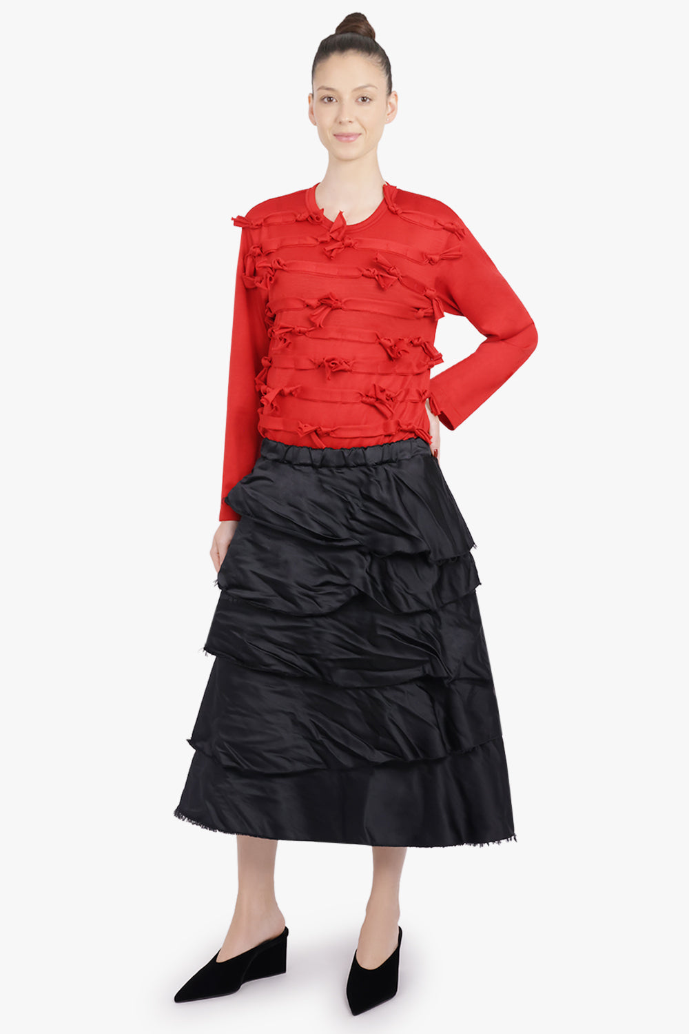 COMME DES GARCONS RTW Crew Neck L\S  Top with Knot Ribbon Detail | Red