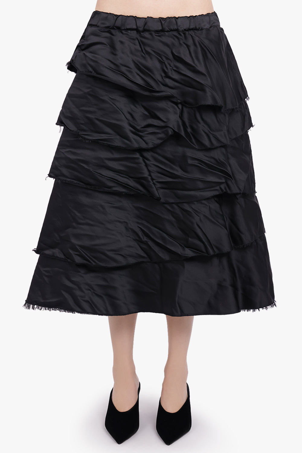 Ruffle Layer Detail Midi Skirt | Black – Parlour X