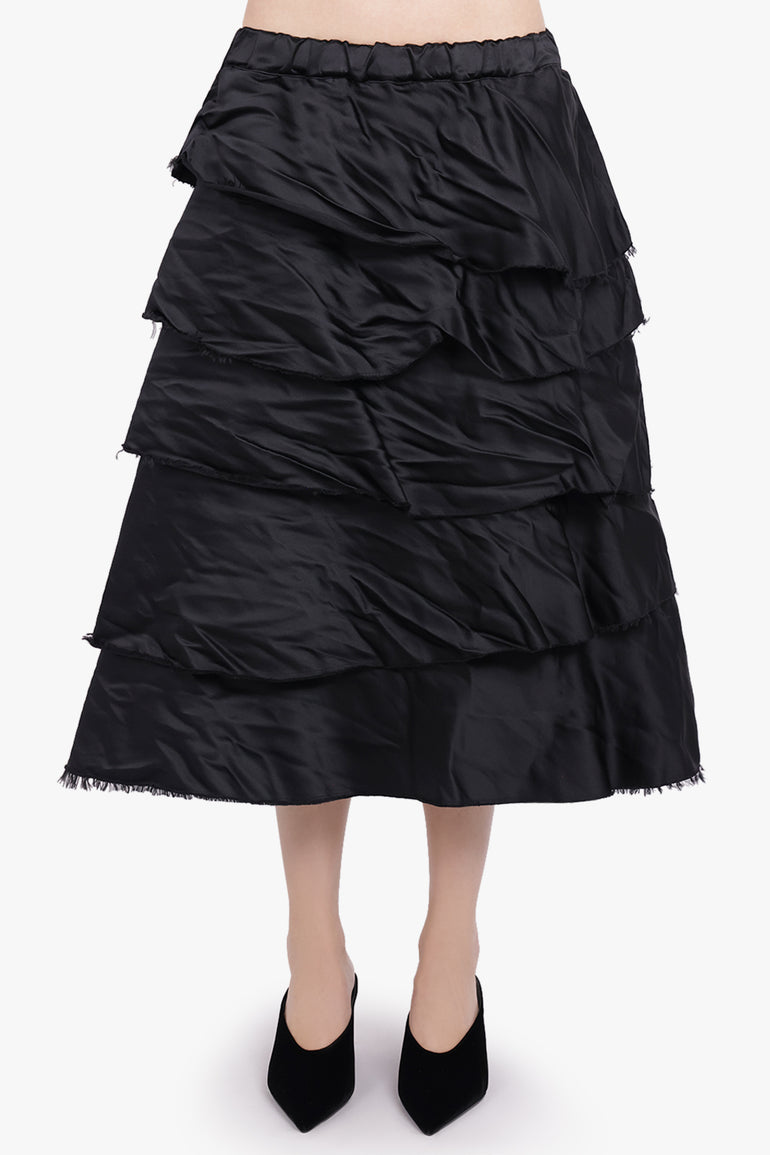 COMME DES GARCONS BLACK RTW Ruffle Layer Detail Midi Skirt | Black