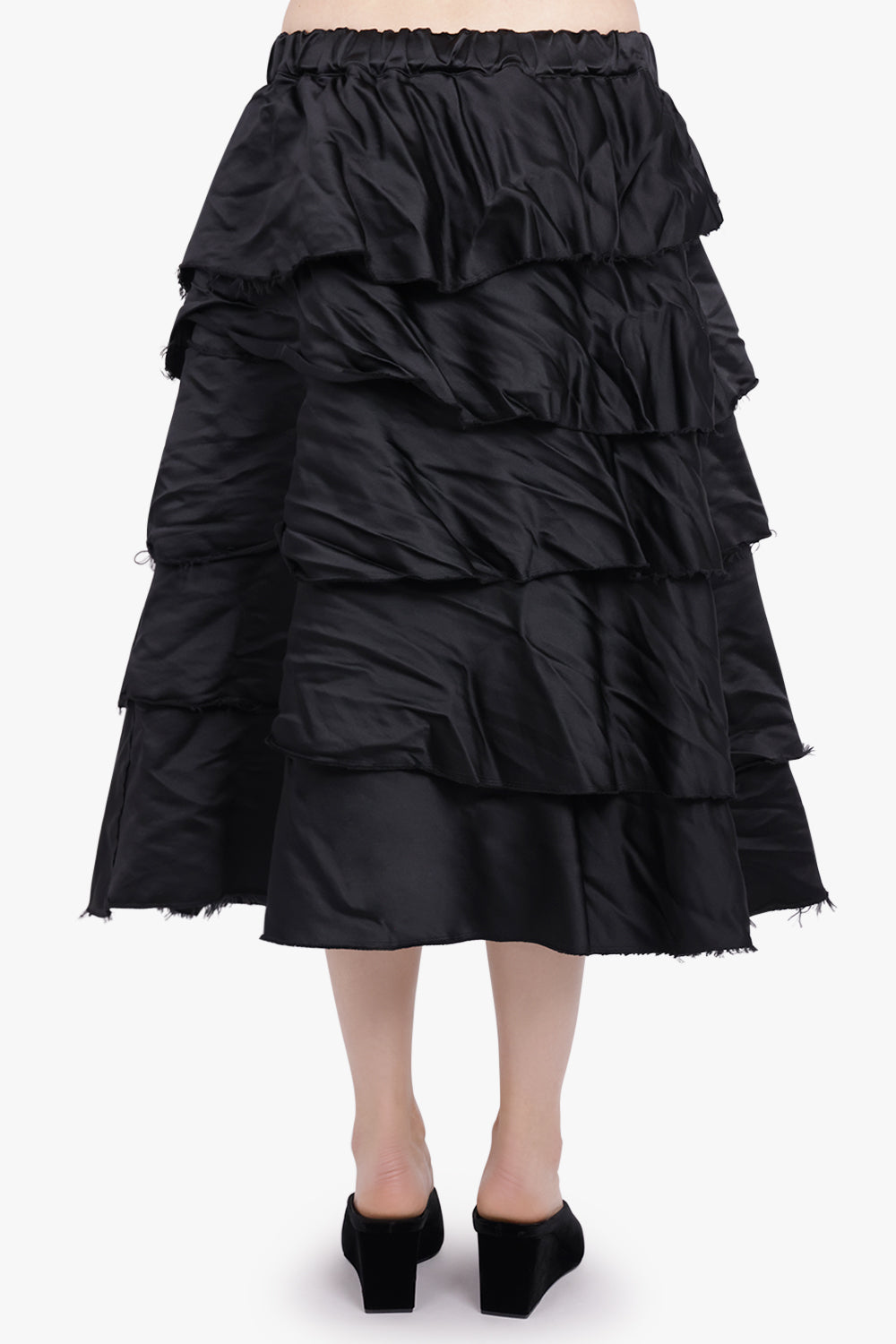 COMME DES GARCONS BLACK RTW Ruffle Layer Detail Midi Skirt | Black