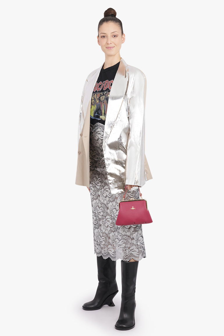 DRIES VAN NOTEN RTW Caplan Silver Overlay Double Breasted Shirt Jacket | Silver/Sand