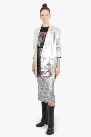 DRIES VAN NOTEN RTW Caplan Silver Overlay Double Breasted Shirt Jacket | Silver/Sand