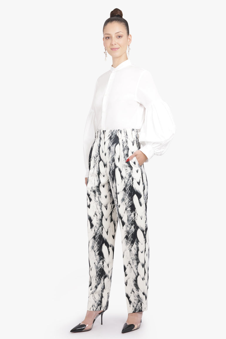 GIVENCHY RTW Double Pleat Wide Leg Plaited Print Pant | Black/White