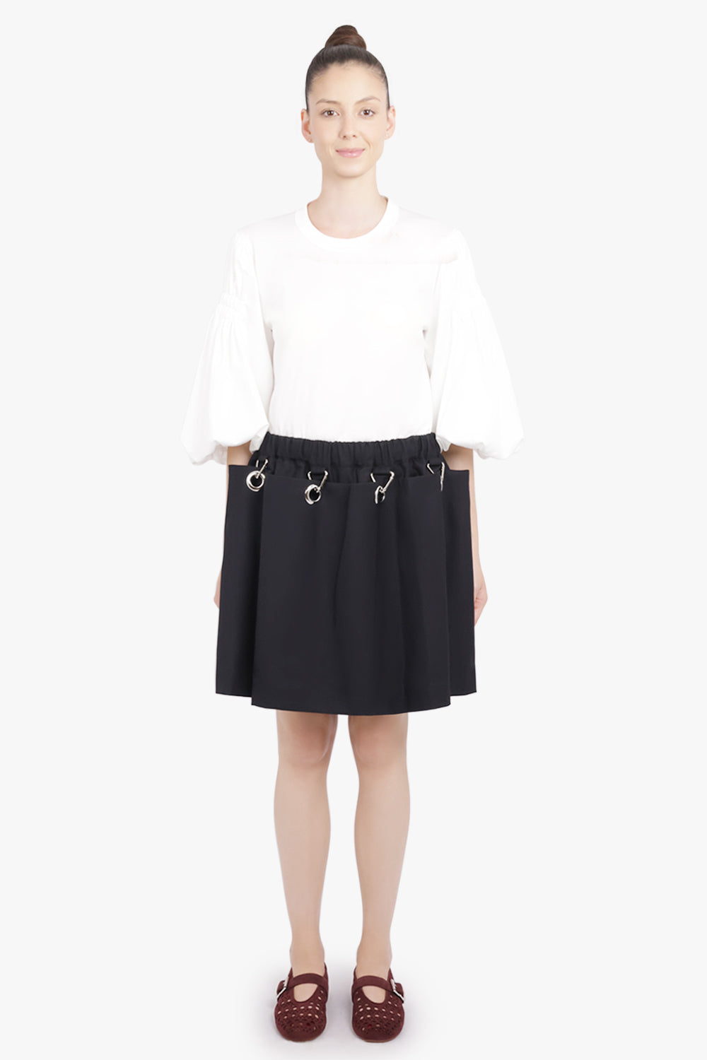 NOIR KEI NINOMIYA RTW Elastic Waist Pleat Mini Skirt | Black