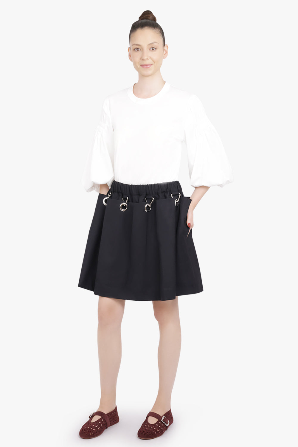 NOIR KEI NINOMIYA RTW Elastic Waist Pleat Mini Skirt | Black
