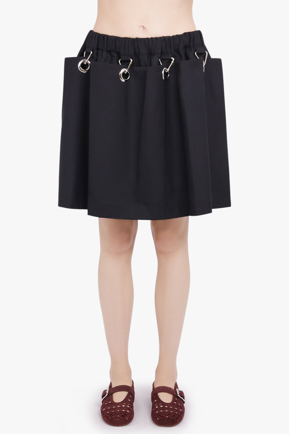 NOIR KEI NINOMIYA RTW Elastic Waist Pleat Mini Skirt | Black
