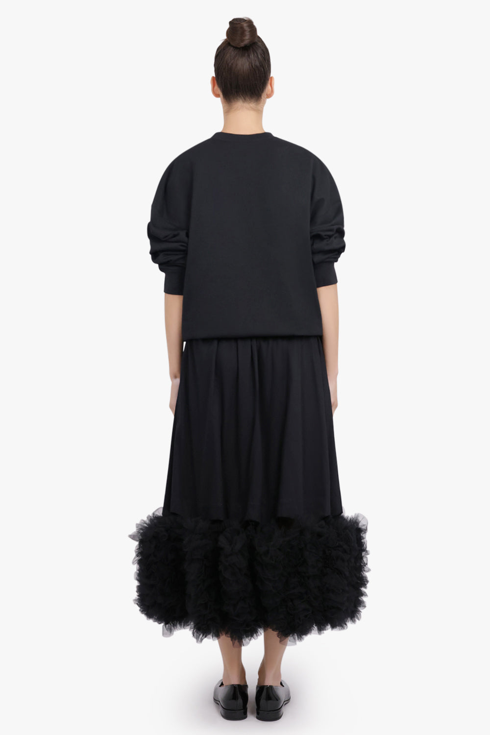 NOIR KEI NINOMIYA RTW Midi Skirt With Attached Tulle Hem | Black