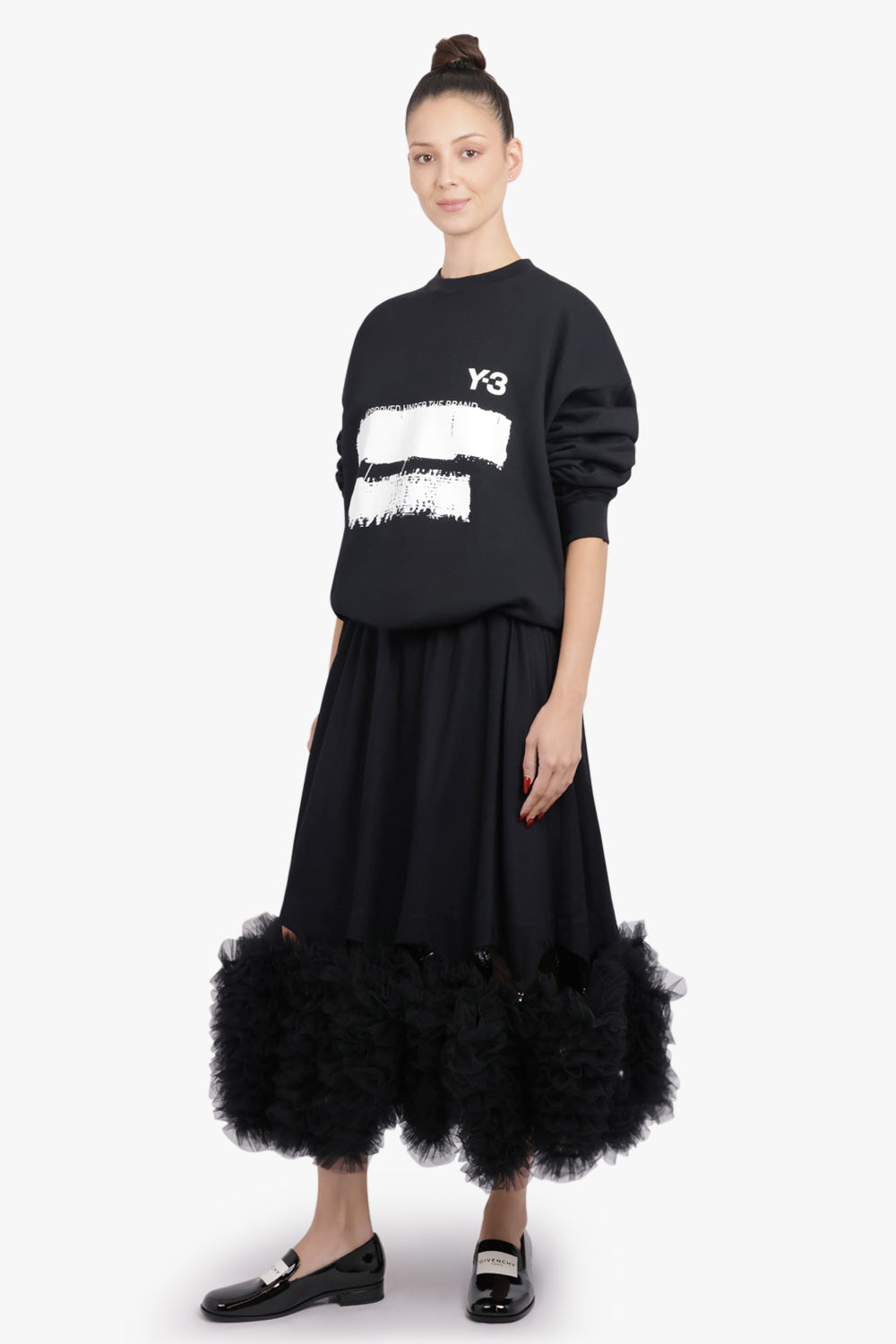 NOIR KEI NINOMIYA RTW Midi Skirt With Attached Tulle Hem | Black