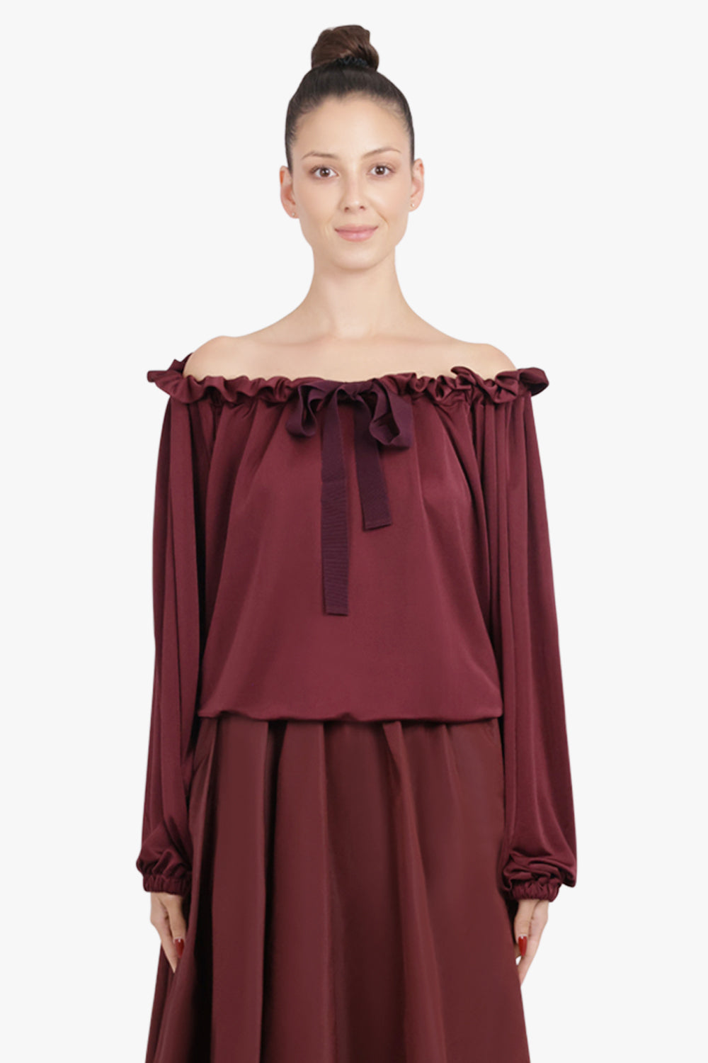 PATOU RTW Iconic Tie Neck Blouse | Burgundy
