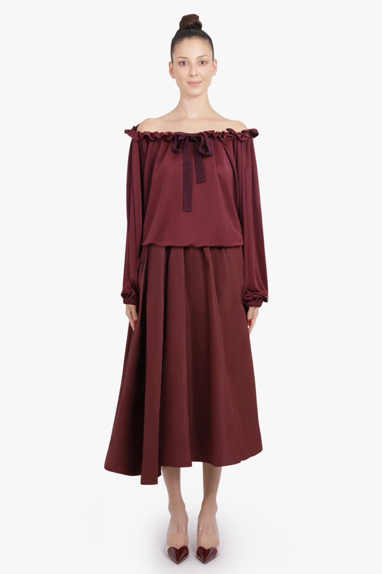 PATOU RTW Asymmetric Volume Midi Skirt | Burgundy