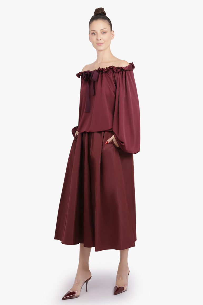 PATOU RTW Iconic Tie Neck Blouse | Burgundy