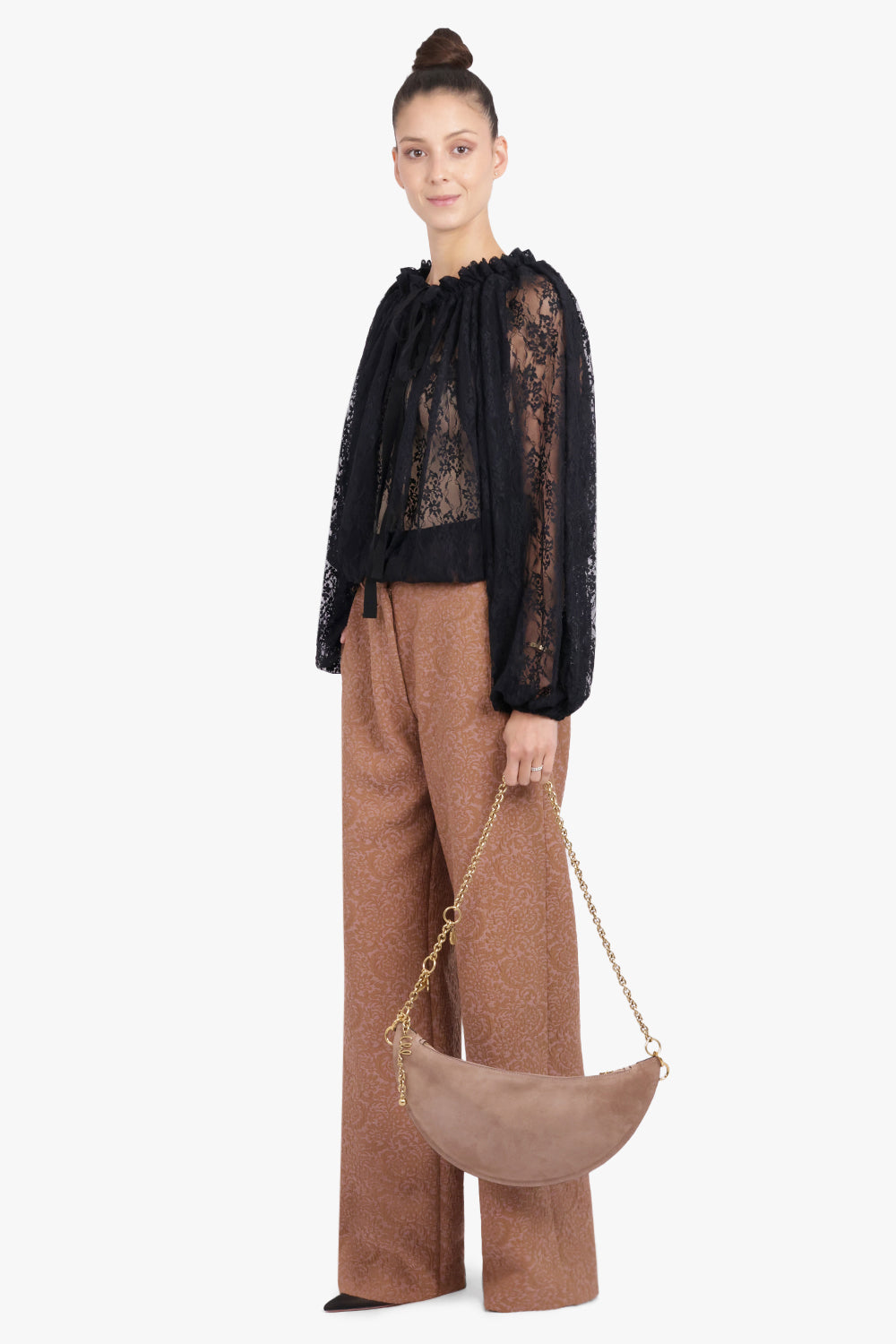 PATOU RTW Iconic Tie Neck Lace Blouse | Black