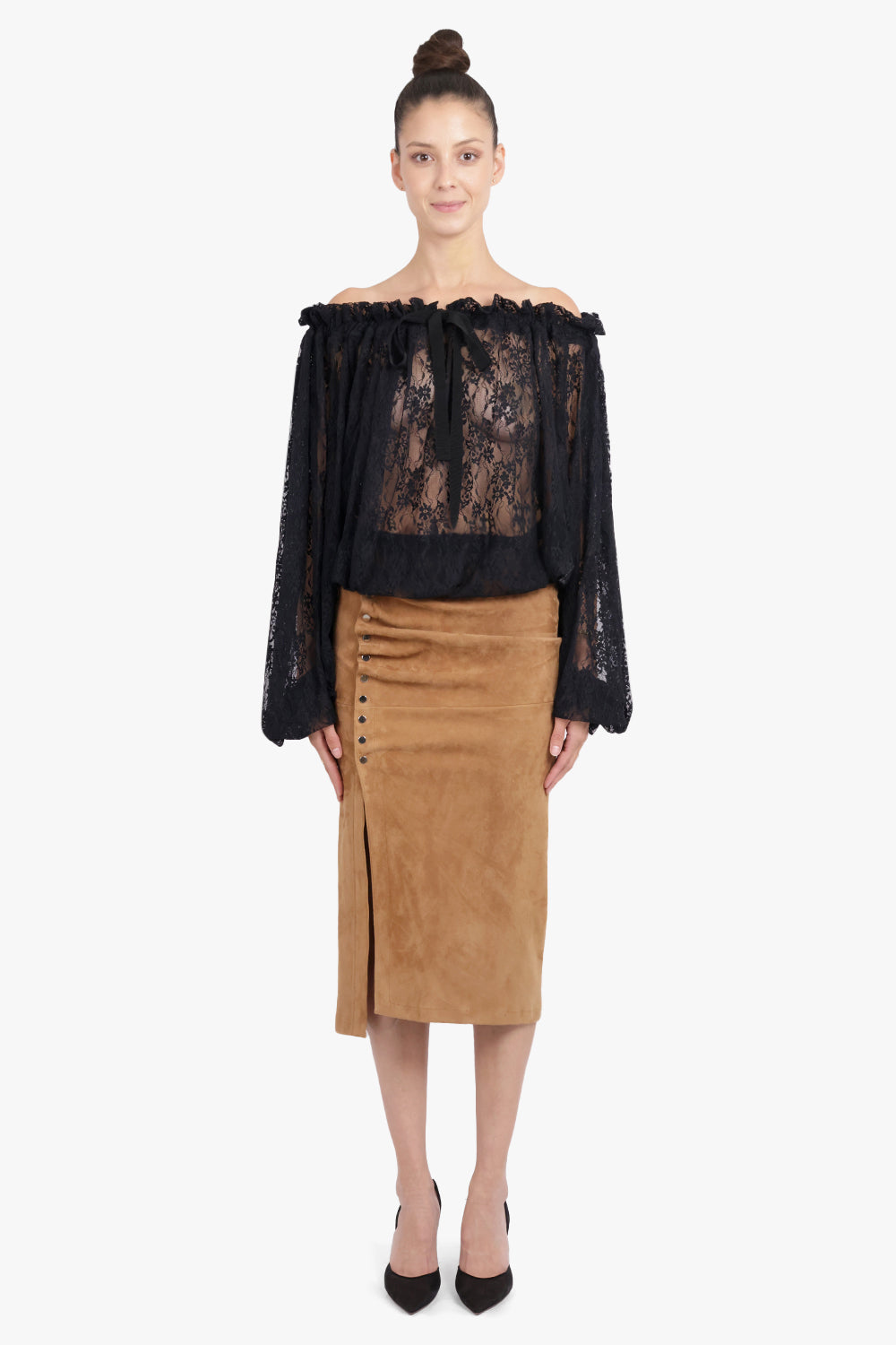 PATOU RTW Iconic Tie Neck Lace Blouse | Black