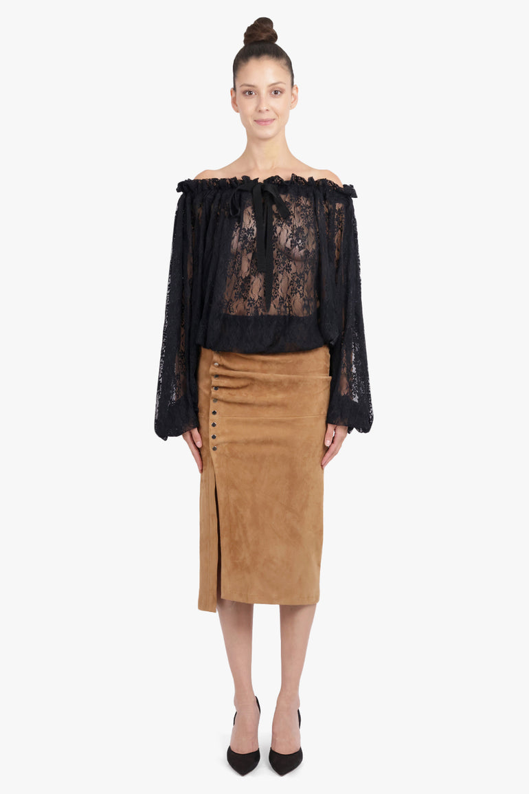 PATOU RTW Iconic Tie Neck Lace Blouse | Black