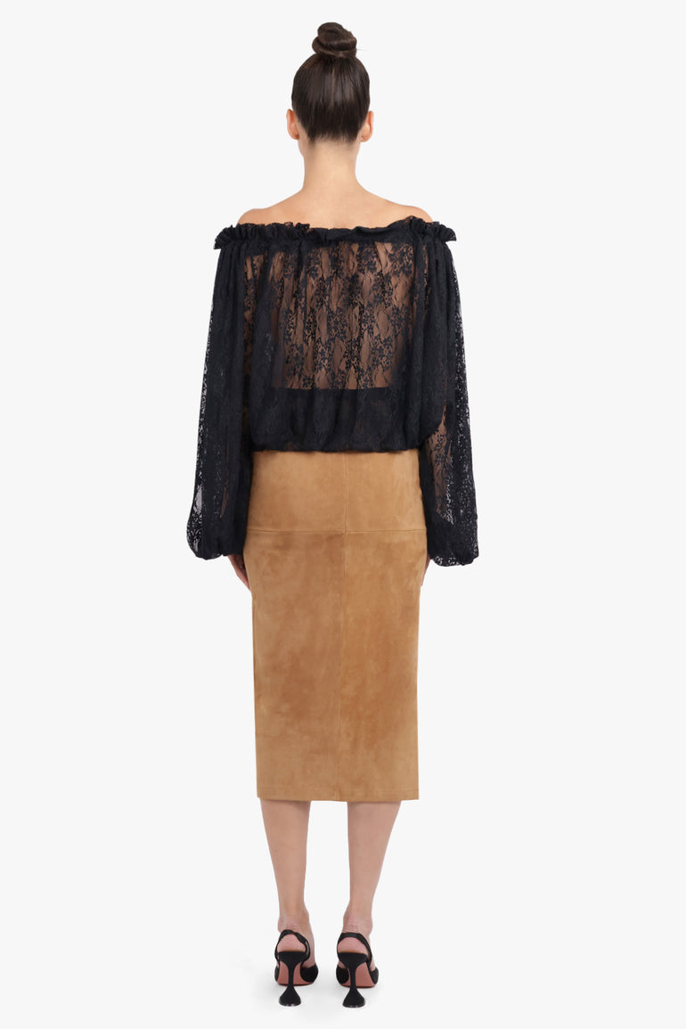 PATOU RTW Iconic Tie Neck Lace Blouse | Black