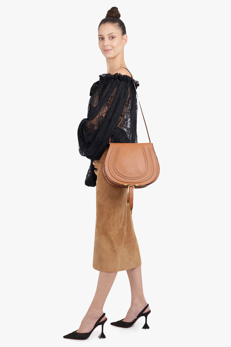 CHLOE BAGS BROWN MARCIE MEDIUM BAG | TAN WITH TAN STITCHING