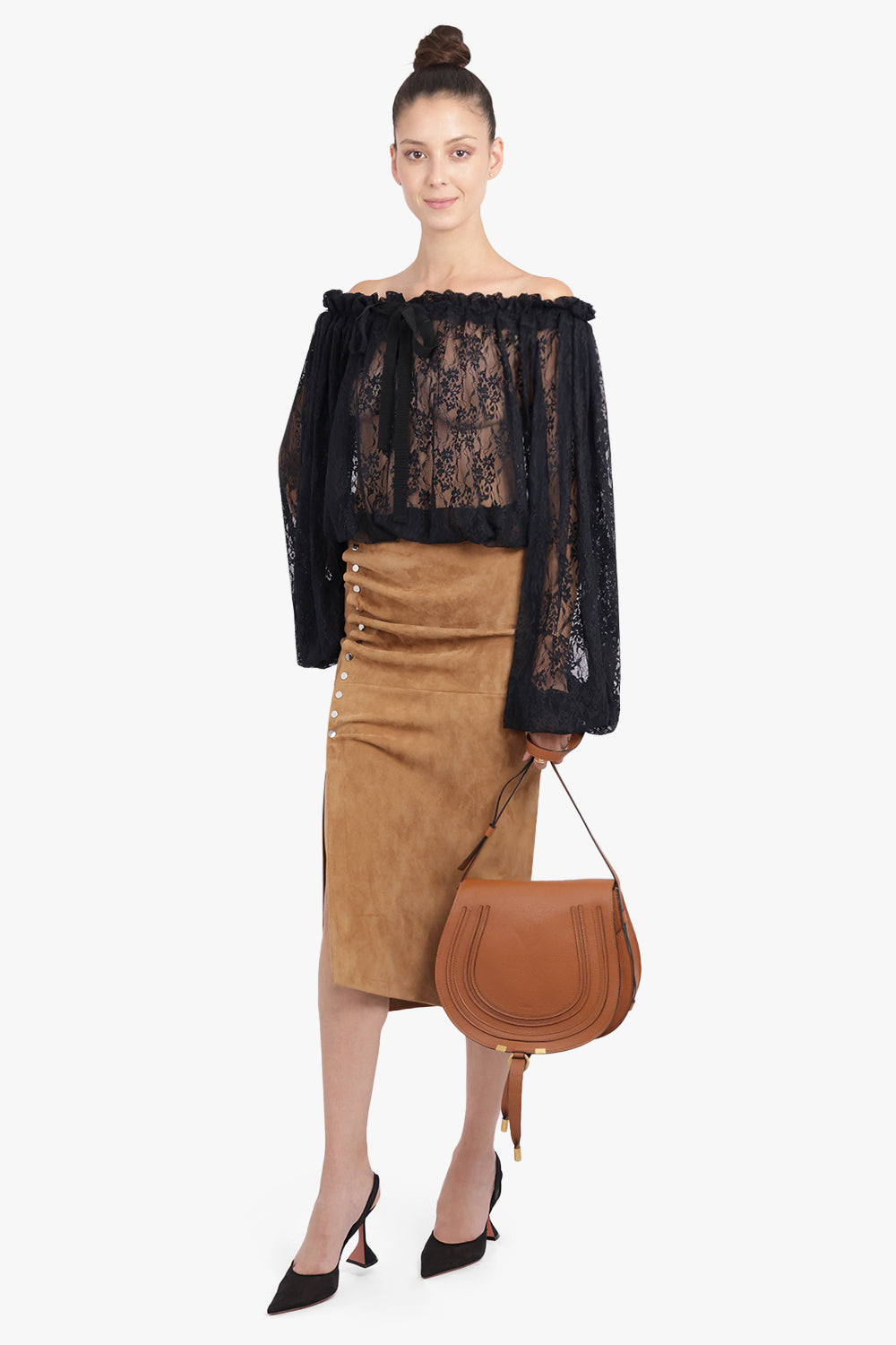 PATOU RTW Iconic Tie Neck Lace Blouse | Black