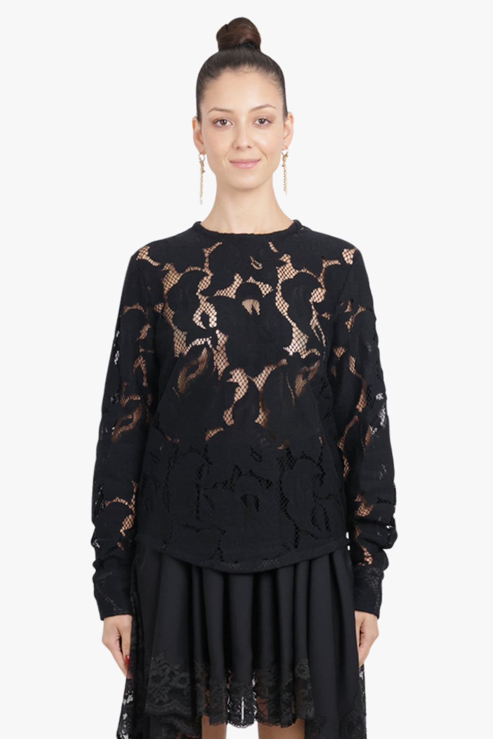 PATOU RTW Lace Barrel Sleeve Top | Black