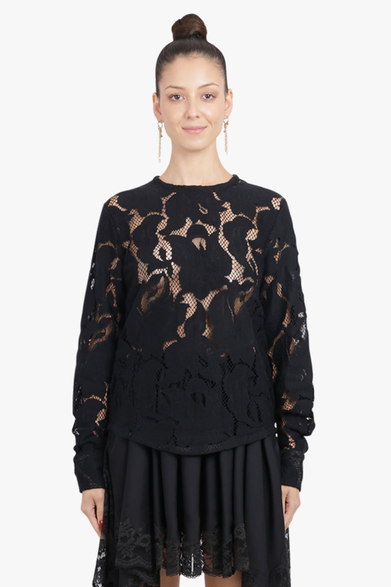 PATOU RTW Lace Barrel Sleeve Top | Black