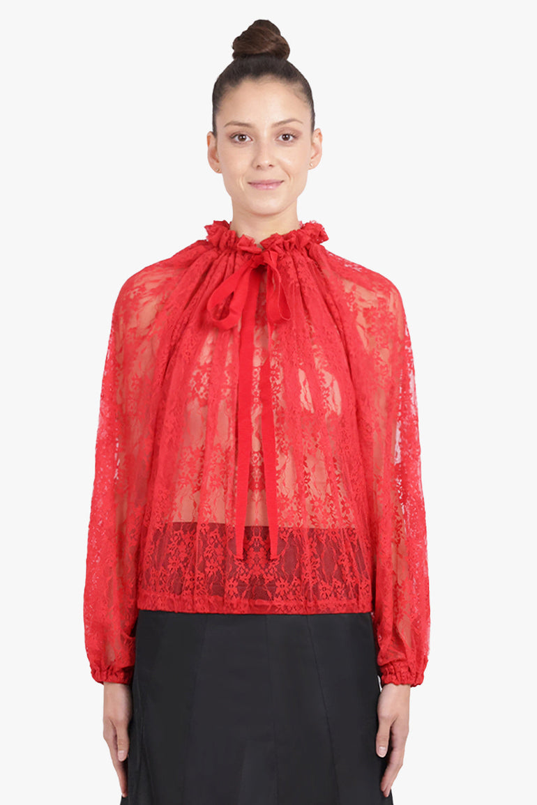 PATOU RTW Iconic Tie Neck Lace Blouse | Babylone Red