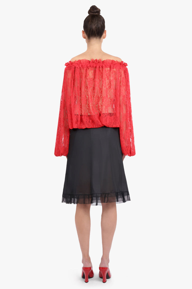 PATOU RTW Iconic Tie Neck Lace Blouse | Babylone Red