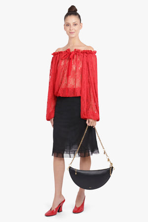 PATOU RTW Iconic Tie Neck Lace Blouse | Babylone Red