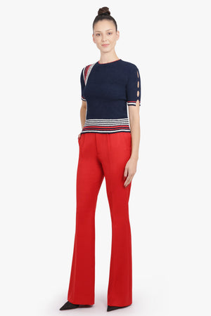 RABANNE RTW Boucle Stripe Detail S/S Knit Top | Navy/White/Red
