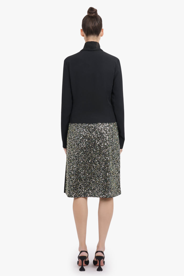 RABANNE RTW Contrast L/S Sequin Drop Waist Dress | Black/Silver