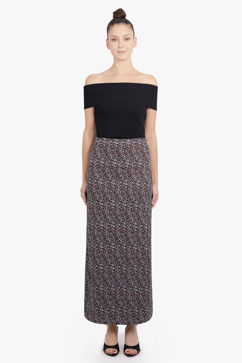 RABANNE RTW Geo Print Midi Skirt | Black/Blue/Red