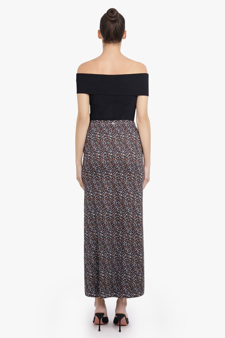RABANNE RTW Geo Print Midi Skirt | Black/Blue/Red