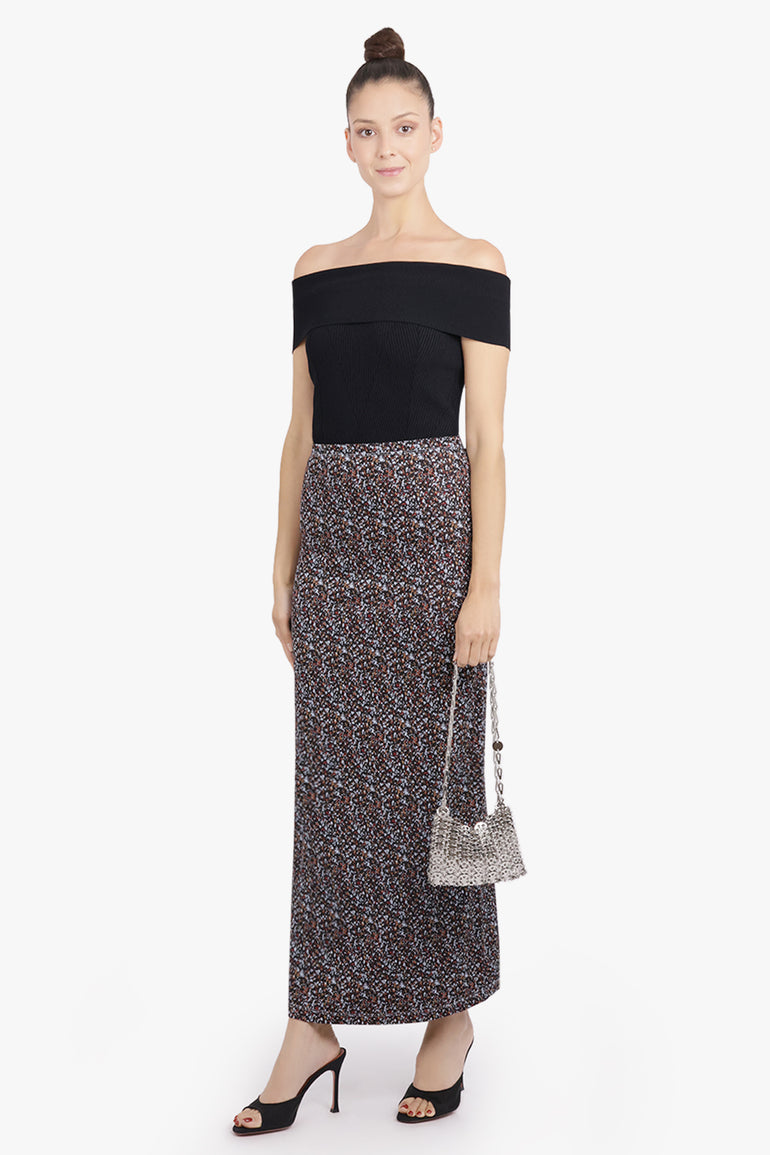RABANNE RTW Geo Print Midi Skirt | Black/Blue/Red