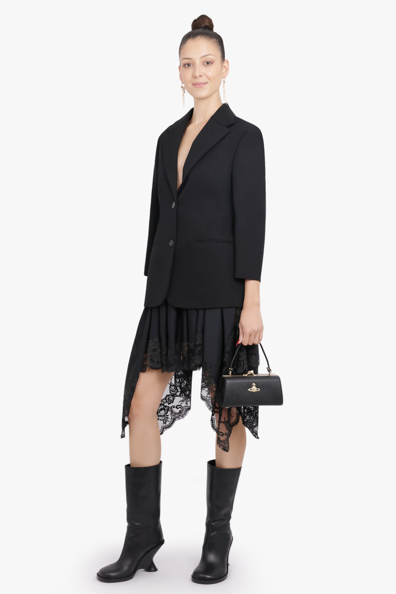 RABANNE RTW Lace Detail Asymmetric Mini X Midi Skirt | Black