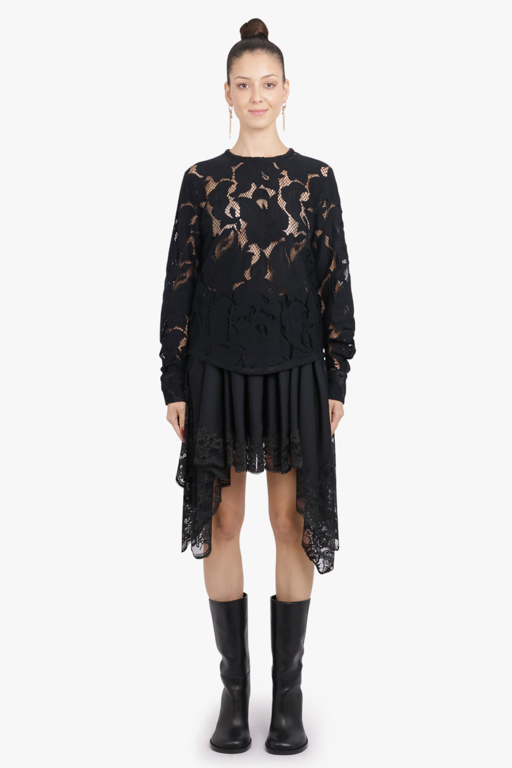 PATOU RTW Lace Barrel Sleeve Top | Black