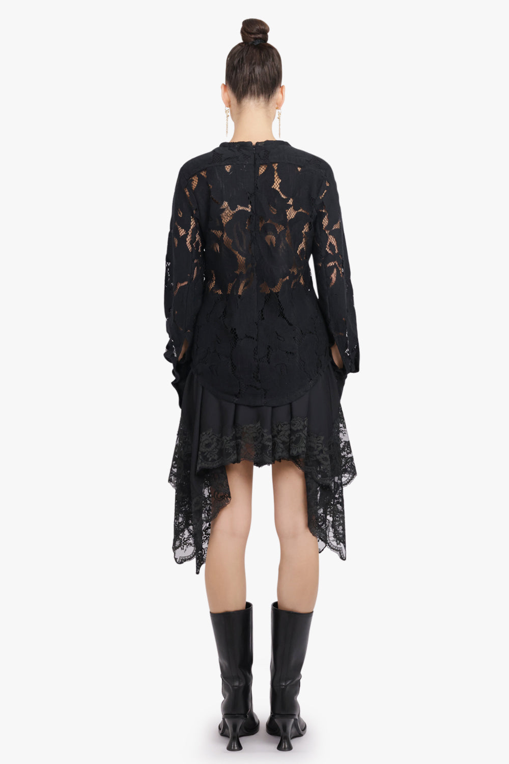 RABANNE RTW Lace Detail Asymmetric Mini X Midi Skirt | Black