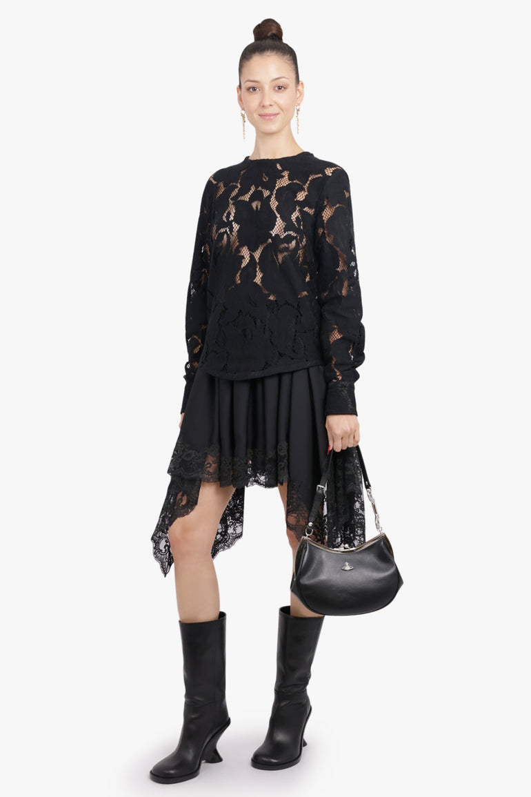 PATOU RTW Lace Barrel Sleeve Top | Black