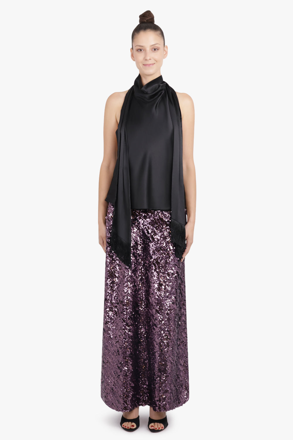 RABANNE RTW Sequin Flow Midi Skirt | Deep Purple