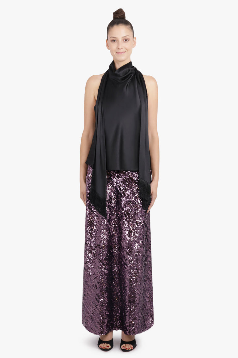 RABANNE RTW Sequin Flow Midi Skirt | Deep Purple