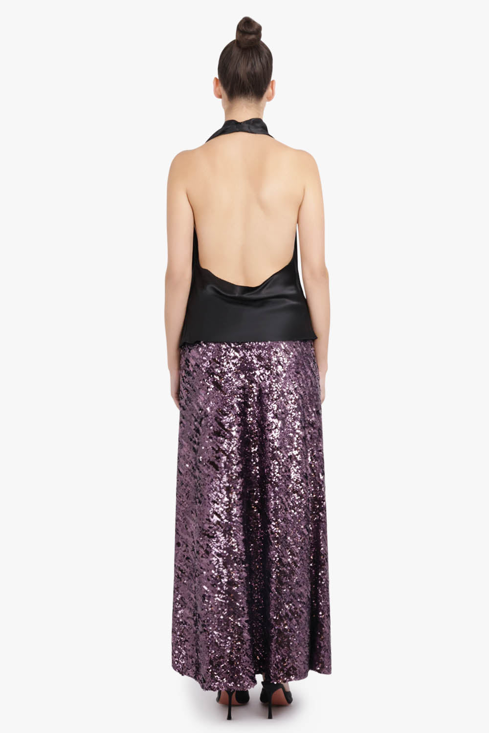 RABANNE RTW Sequin Flow Midi Skirt | Deep Purple
