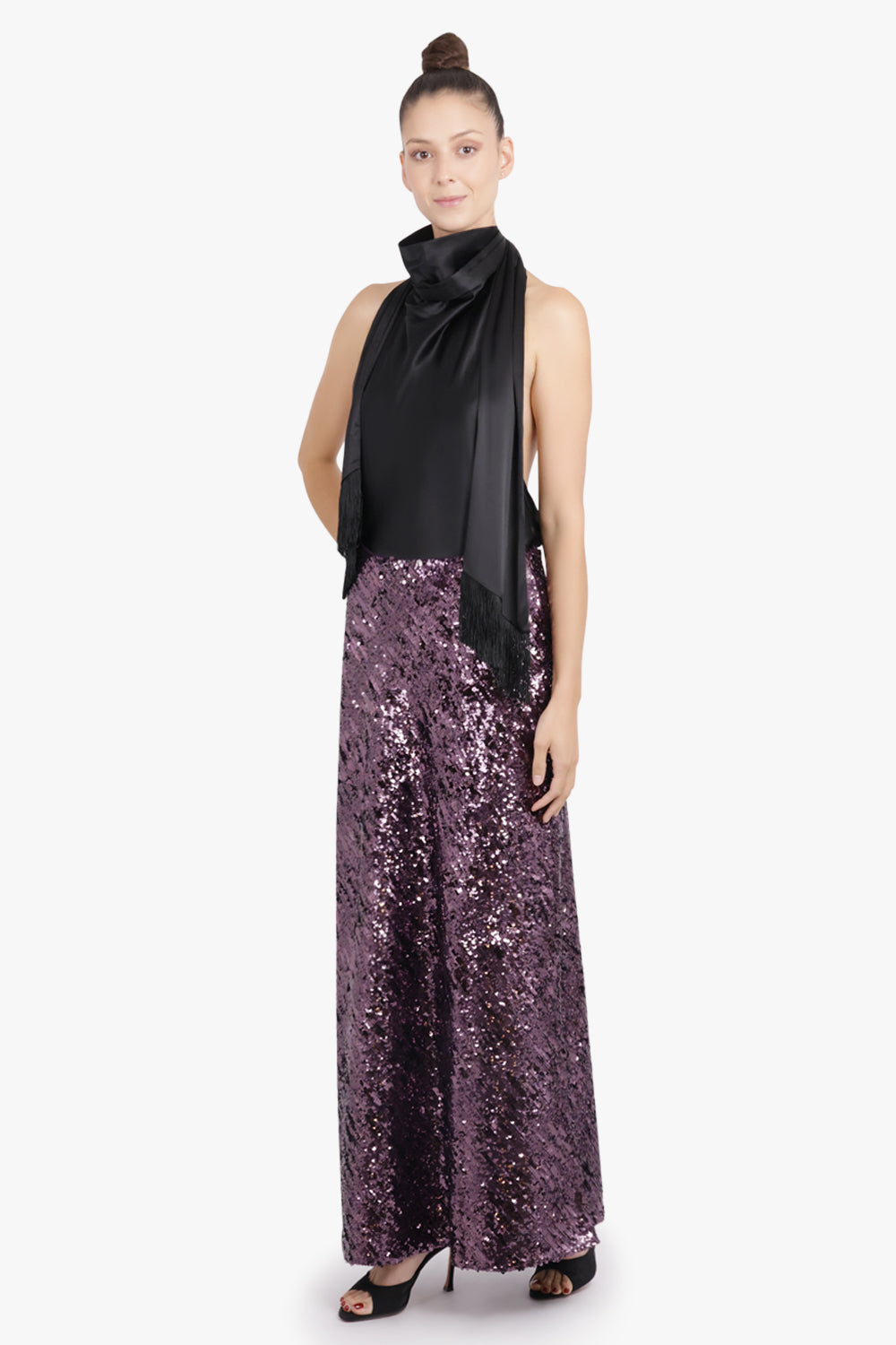 RABANNE RTW Sequin Flow Midi Skirt | Deep Purple
